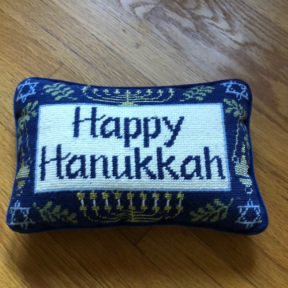 VTG Happy Hanukkah Needlepoint Throw Pillow - Picture 2 of 8
